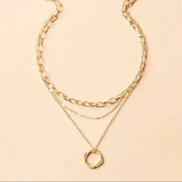 GOLD layered circle pendant necklace - Picture 2 of 4